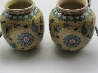 Vintage Hand Made & Painted Ceramic Flower Vases - Made In Palestine 7 "