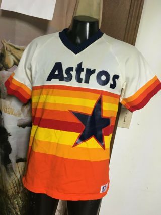 Vtg 80s Houston Astros Tequila Sunrise Jersey Mens L Medalist Sand Knit Striped