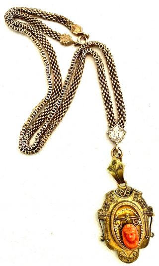 Vintage Art Deco Nouveau Egyptian Revival Czech Head Cameo Brass Necklace