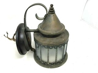 Vintage Brass Leaded Glass Porch Light Door Lamp Sconce Wall Mount