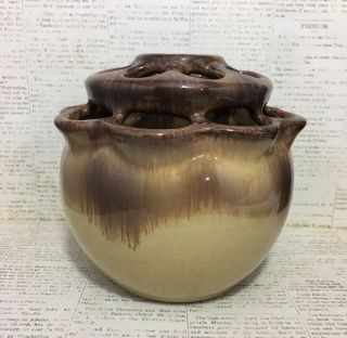 Vtg Mid Century Studio Art Pottery Flower Frog Vase