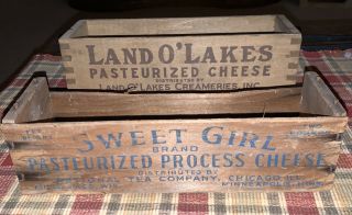 Vintage Land O’ Lakes & Sweet Girl Wooden 2 Lb.  Cheese Boxes