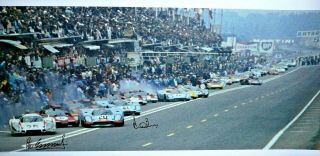 Le Mans 24 Hours 1970 Start Poster Signed By 2: Vic Elford,  Brian Redman
