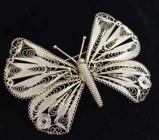 Vintage Jewellery Art Deco Silver Filigree Large Butterfly Brooch