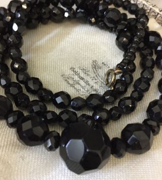 Vintage Jewellery Art Deco French Jet Faceted Graduated Bead Long Necklace