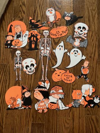 Vintage Halloween 19 Piece Diecut Decorations Paper Cut Out Die Cut Witch Ghost