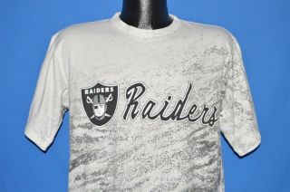 Vintage 90s Oakland Raiders White Black All Over Print Splatter T - Shirt Large L