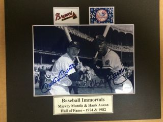Autograph Mickey Mantle,  & Hank Aaron 5x7 Matted To 8x10 B&w Photo With