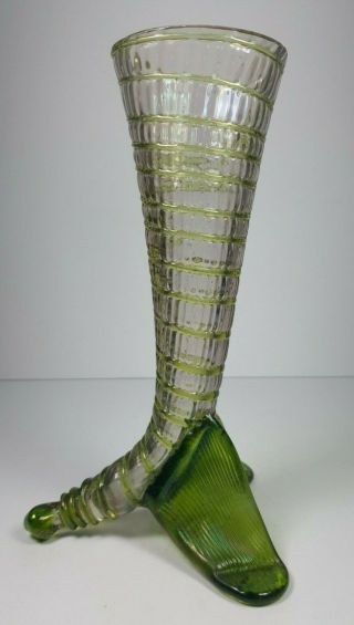 Vintage Pressed Glass Green & Purple Lustre Flower Vase - Horn Of Plenty Style