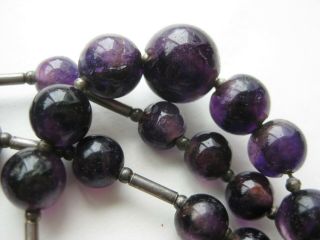 Fine Vtg Sterling Silver Purple Amethyst Beaded Gemstone Necklace