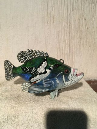 Black Crappie And Loon Mural Mike Eyre Ice Fishing Decoy Folk Art Wood Carving