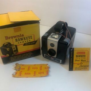 Vintage Kodak Brownie Hawkeye Camera Model 177 Tag & Box (t5)
