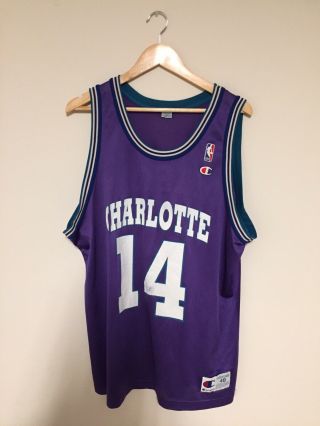Anthony Mason Vintage Champion 48 Jersey Charlotte Hornets Retro Nba Size 48 Xl