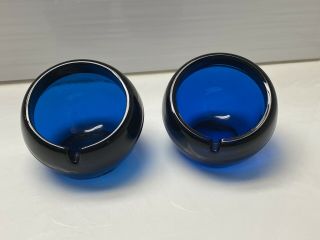 Vintage Mid Century Modern Viking Blue Glass Orb Ball Ashtray Set Of 2 Ashtrays