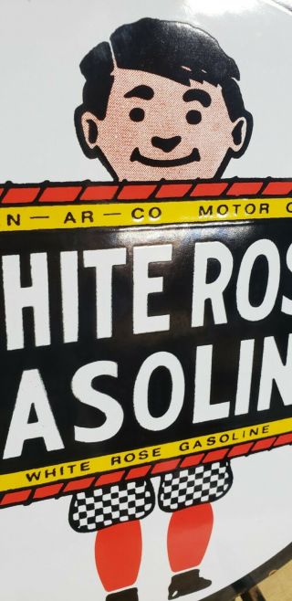 WHITE ROSE GASOLINE porcelain sign vintage petroleum magnoline gas pump plate 2