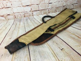 Vintage Canvas Fishing Pole Fly Rod Storage Bag Holder /w Carrying Handle Tan