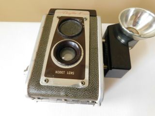 Vintage Brown Kodak Duaflex IV Camera with Kodet Lens,  Flasholder & Flash 2