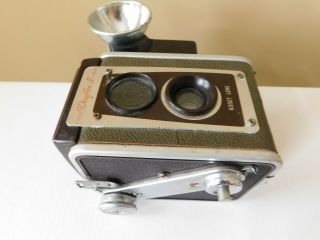 Vintage Brown Kodak Duaflex IV Camera with Kodet Lens,  Flasholder & Flash 3
