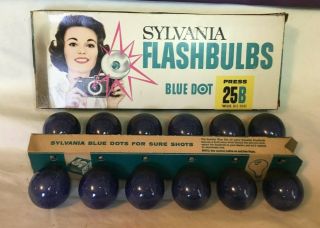 Vintage Box Of 12 Sylvania Flashbulbs Blue Dot Press 25b 12 Bulbs In Pack