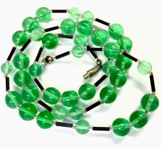 Vintage Green & Black Glass Bead Necklace Screw Clasp 24 Inch Long - Gift Boxed