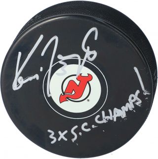 Ken Daneyko Jersey Devils Signed Hockey Puck & " 3x Sc Champs " Insc