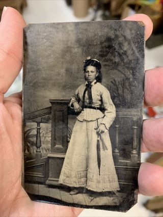 Black African American Woman In Vintage Gone With The Wind Type Dress Tintype