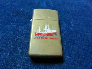 Orig Vintage Zippo Lighter " Ccgs Thomas Carleton " Solid Brass "