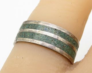 Av Mexico 925 Silver - Vintage Crushed Turquoise 2 - Row Band Ring Sz 6 - R4806