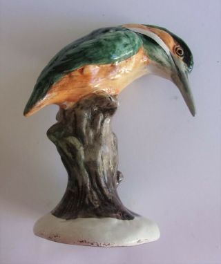 8 " Vintage Porcelain Ceramic Gold/green Kingfisher Bird Figurine On Branch