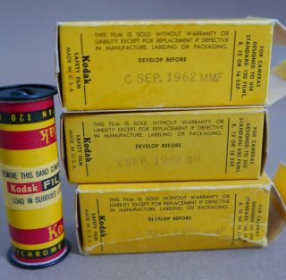 3 Rolls Kodak Verichrome Pan B&W Film,  1962 Exp.  Still Shootable,  120 & 620 Roll 3