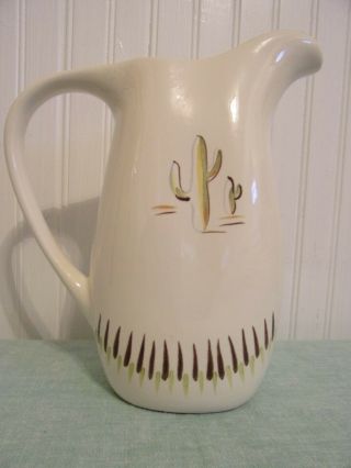 Vintage Red Wing Pottery Hand Painted 10 " Pitcher Dessert Cactus Unusual