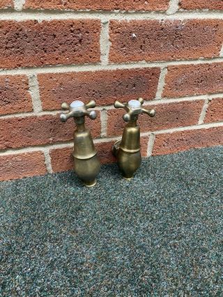 Vintage Reclaimed Brass Globe Taps For Roll Top Bath Or Belfast Sink - Very Old