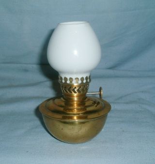 Vintage,  Brass - Kelly / Pixie / Nursery Oil Lamp - With Milk Glass Shade