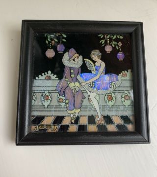 Art Deco Vintage Butterfly,  Wing Picture Of Pierrot Dancers,  Label Etc