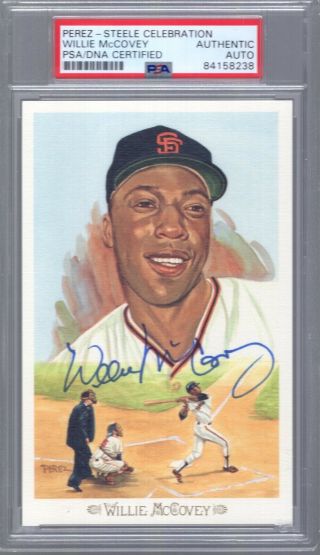 Willie Mccovey Hand Signed Hall Of Fame Perez Steele Card Giants Psa Slabbed