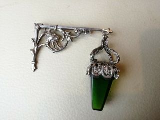Vintage Jewellery Art Nouveau White Metal Hanging Lamp And Dragon Brooch