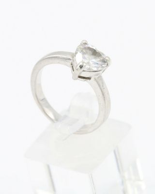 Vintage 1970s Sterling Silver And Clear Heart Shaped Goshenite Ring,  Size O