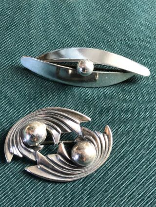 2 X Vintage Scandinavian Jewelart Sterling Silver Brooch / Pins Marked Sterling