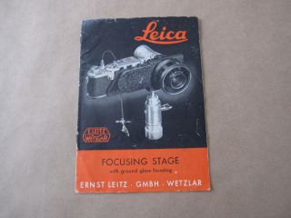 Vintage Leica Focusing Stage W/ Ground Glass Focusing Booklet - Printed In Germany