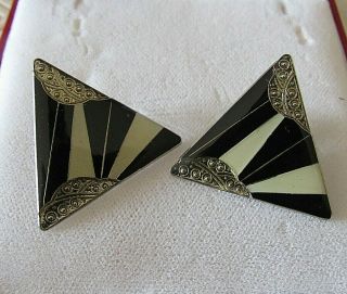 Vintage Jewellery Gorgeous Art Deco Enamel Geometric Earrings Pierre Bex