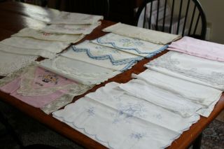 Vintage 15 Dresser Scarves Cotton Linen Embroidery Cut Work Lace Crochet,