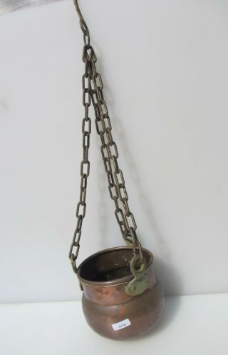 Antique Copper Pot Vintage Trough Planter Plant Pot Tub Basket Brass Chain Oil