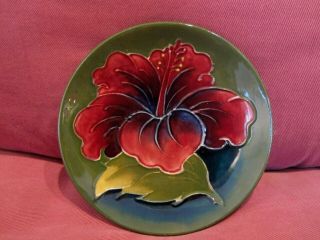 Vintage Moorcroft Round Pin Dish Hibiscus Flower Pattern