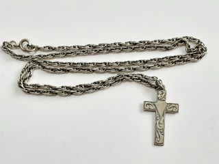 Vintage 20 Inch Sterling Silver Necklace With Silver Crucifix Pendant