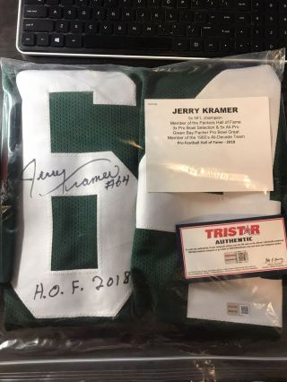 Packers Jerry Kramer Signed Jersey W/ Hof 2018 Tristar Autograph Green Bay