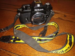 Vintage Nikon Em 35mm Slr Camera Body.  Strap And Case.  No Lens, .