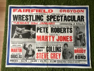 Large 40x30 Inch Vintage British Wrestling Poster Marty Jones Etc