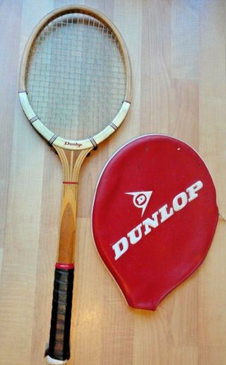 Vtg Dunlop Maxply Fort Tennis Racquet Wood Light 4 1/2 " Grip With Red Zip Cover