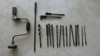 Vintage Craftsman 10 Ratchet Bit Brace Hand Auger Woodworking Tool With 18 Bits