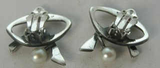 Vintage Modernist MCM Esther Lewittes Abstract Sterling Silver & Pearl Earrings 3